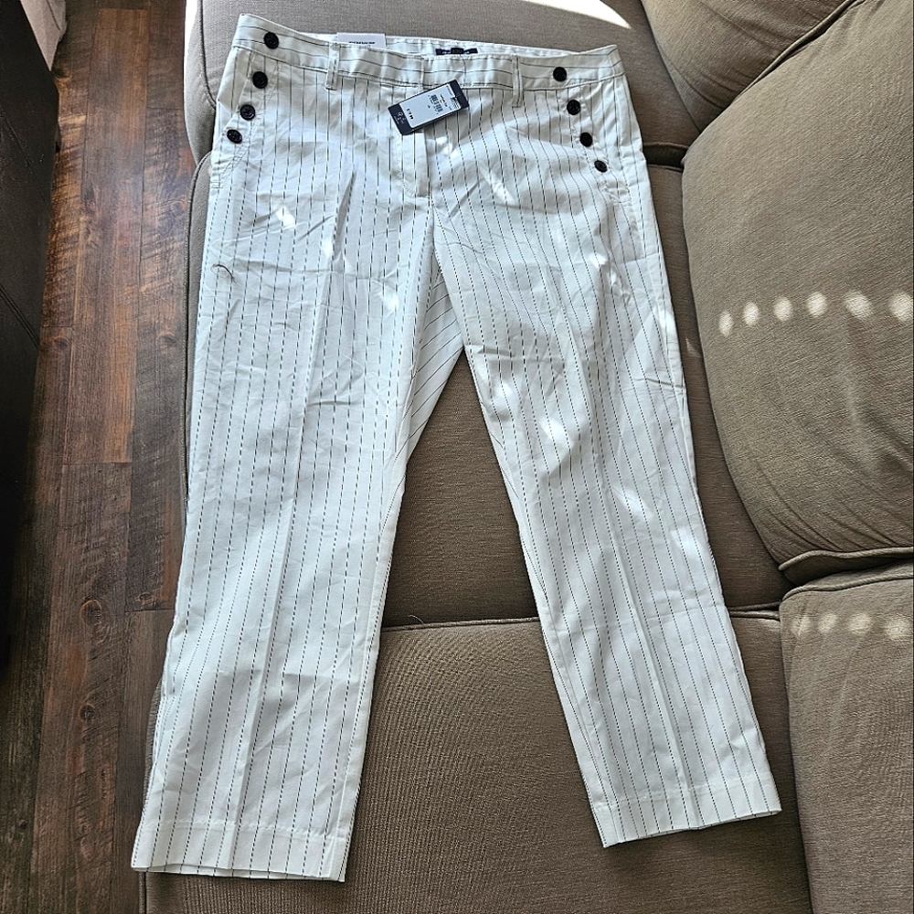Tommy Hilfiger crop sailor pants size 14 white pinstripes slim leg stretch